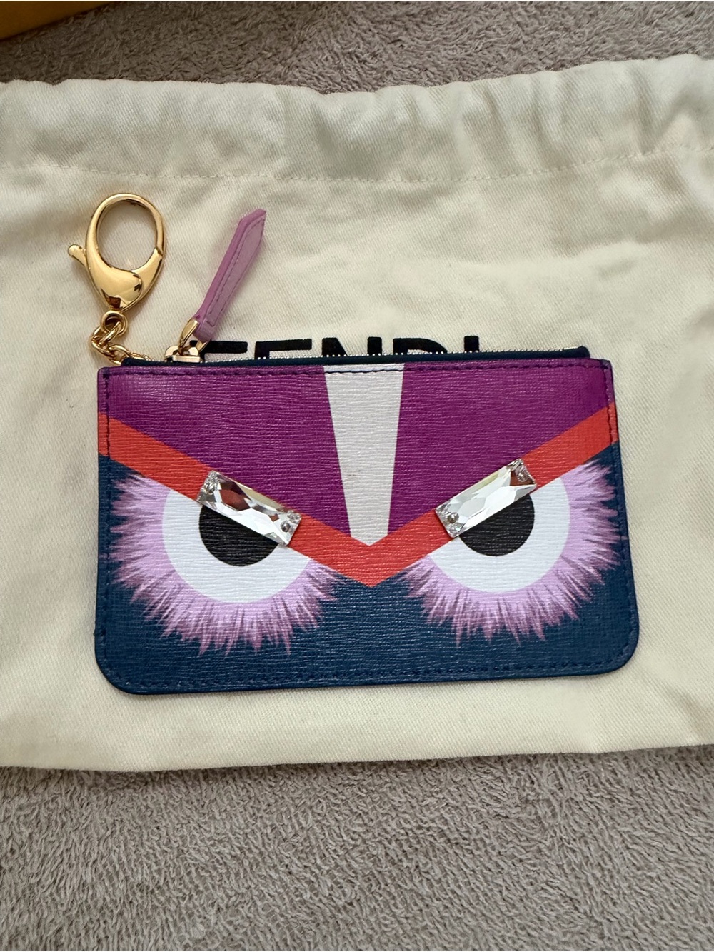 Fendi Navy, Purple & Pink Monster-Eye Card Case Keyring